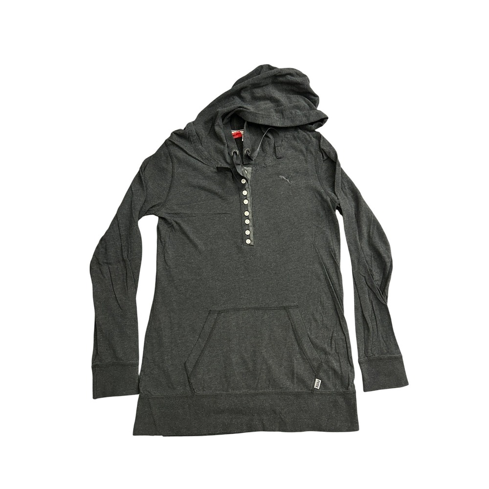 Puma Hoodie Women Medium Gray Excellent Henley Button Long Sleeve Sportlifestyle